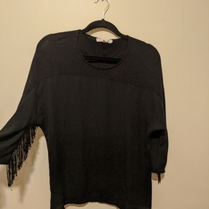 Black blouse with fringe detail